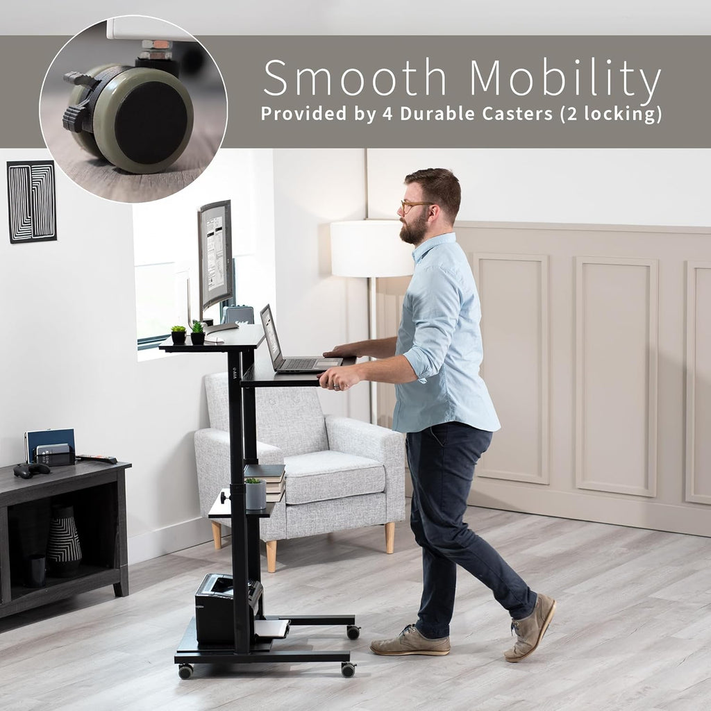 VIVO Mobile Height Adjustable Standing Desk Cart with Storage (Black)
