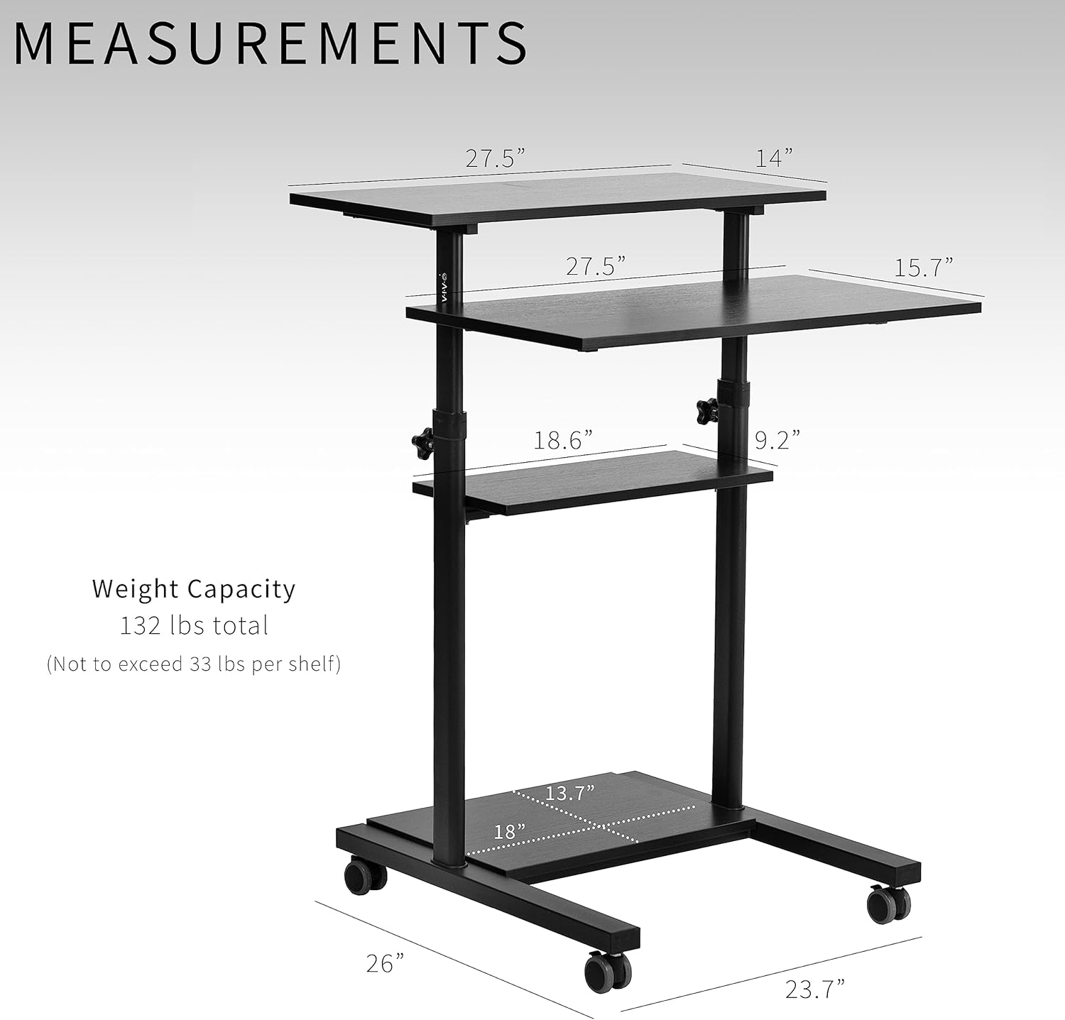 VIVO Mobile Height Adjustable Standing Desk Cart with Storage (Black)