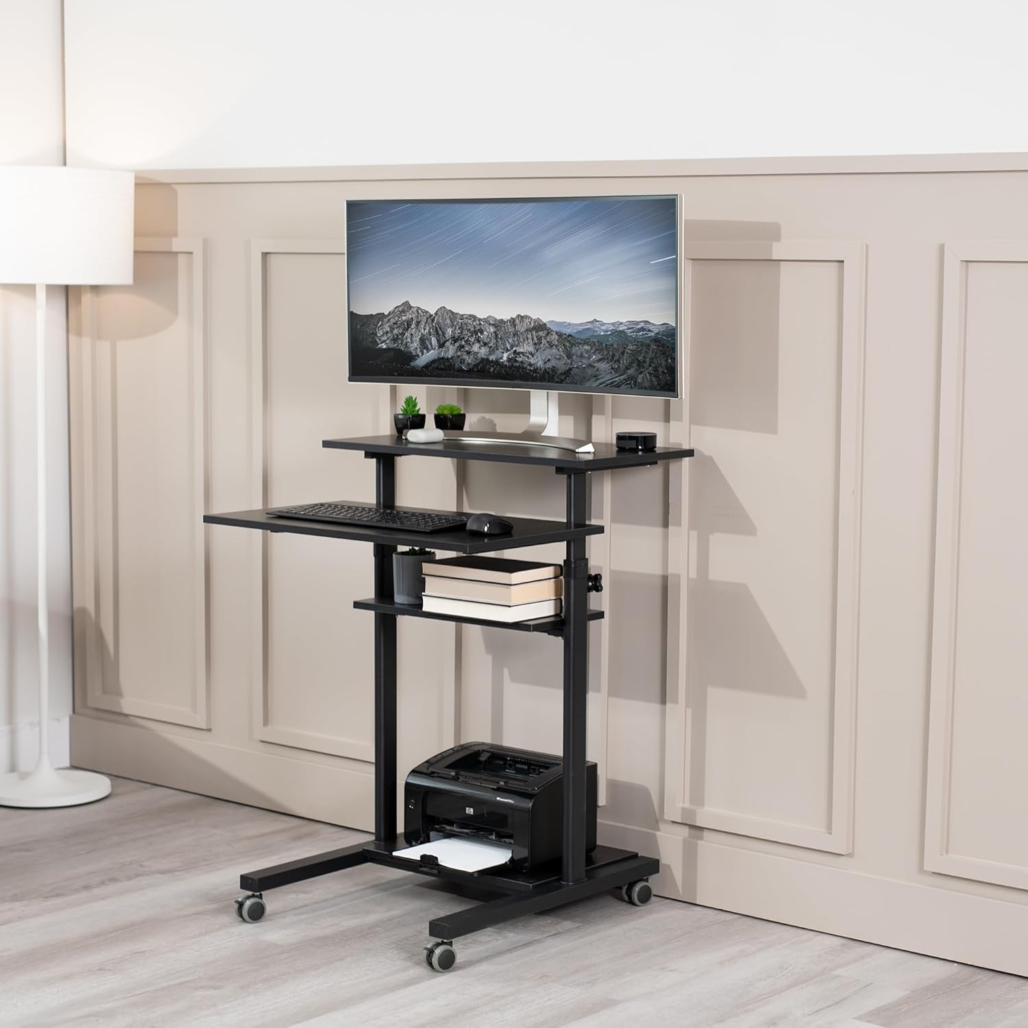 VIVO Mobile Height Adjustable Standing Desk Cart with Storage (Black)