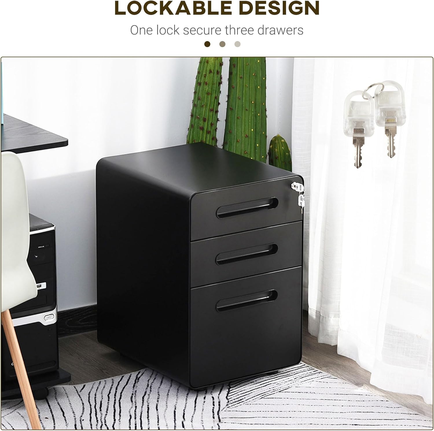 Lockable Filing Cabinet With 3 Drawers