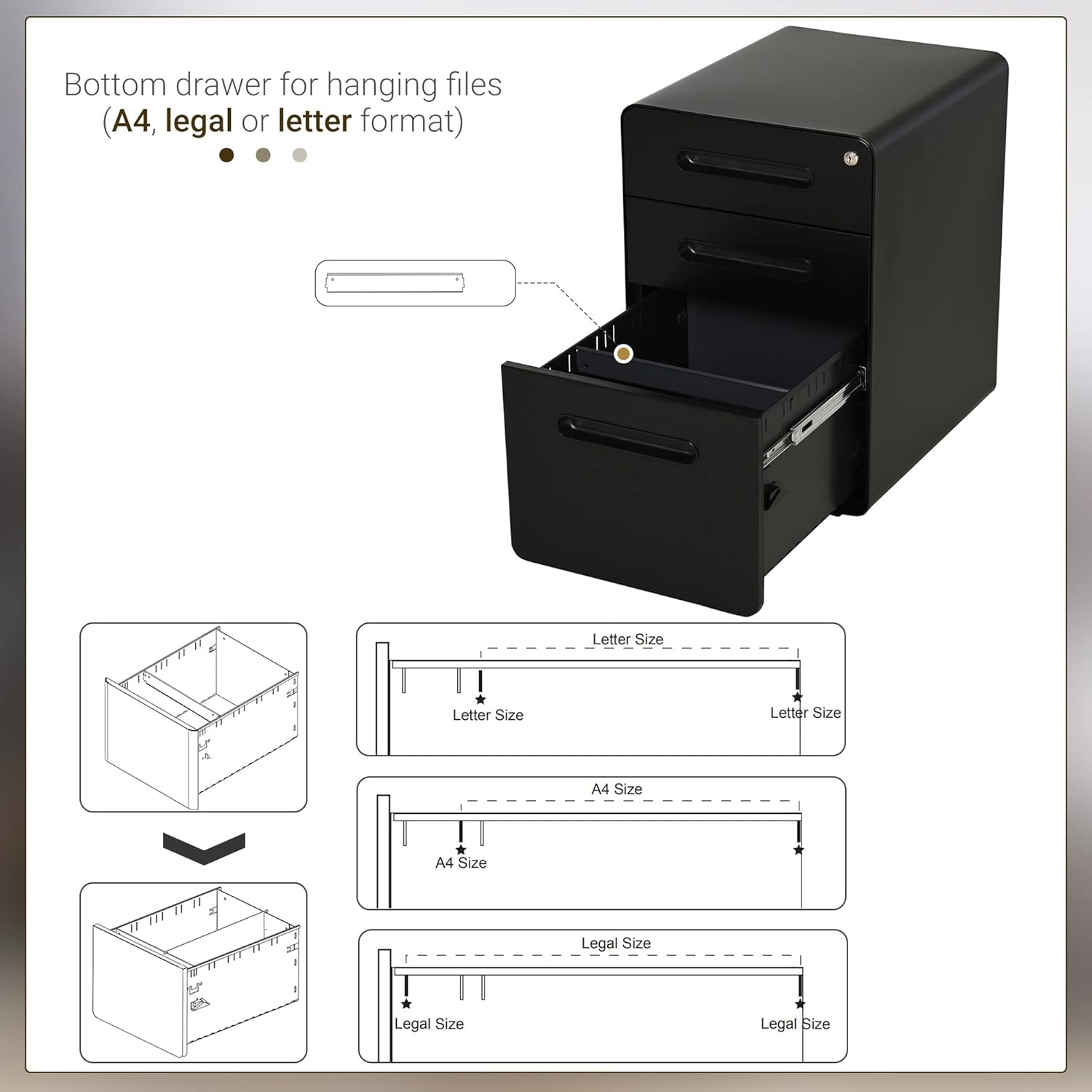 Lockable Filing Cabinet With 3 Drawers