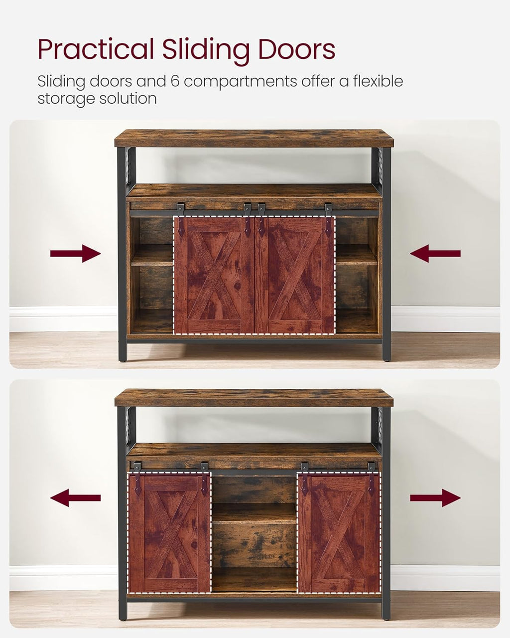 VASAGLE Rustic Storage Sideboard with Sliding Doors