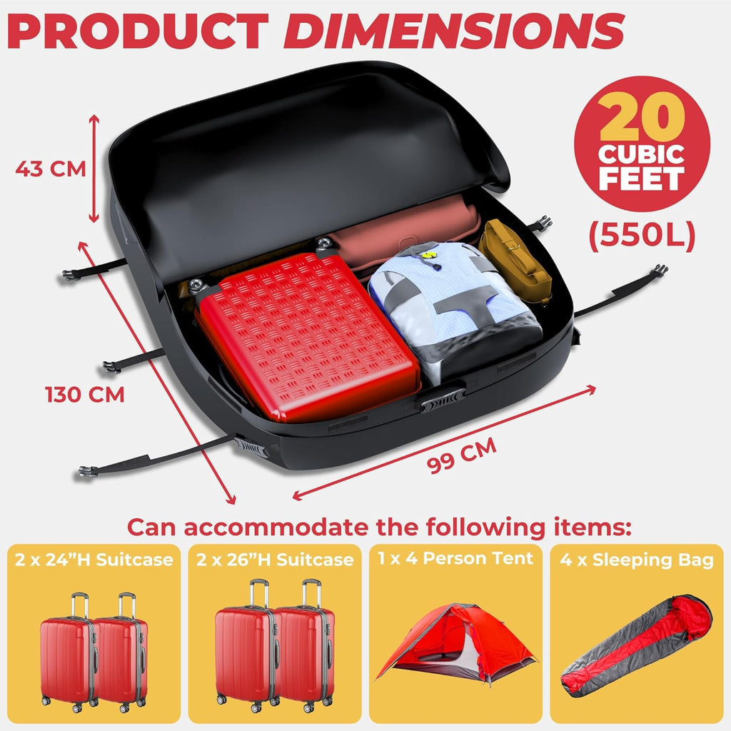 Waterproof Car Roof Bag 550L | Foldable Travel Roof Storage with Straps