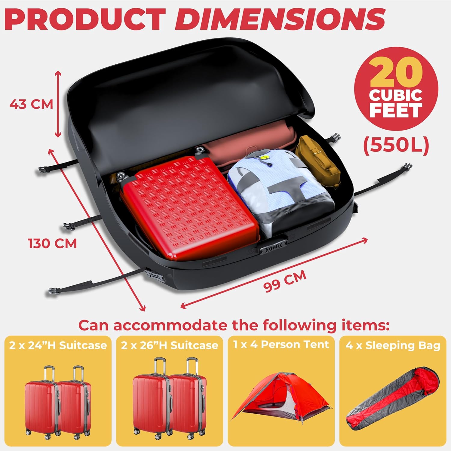 Waterproof Car Roof Bag 550L | Foldable Travel Roof Storage with Straps