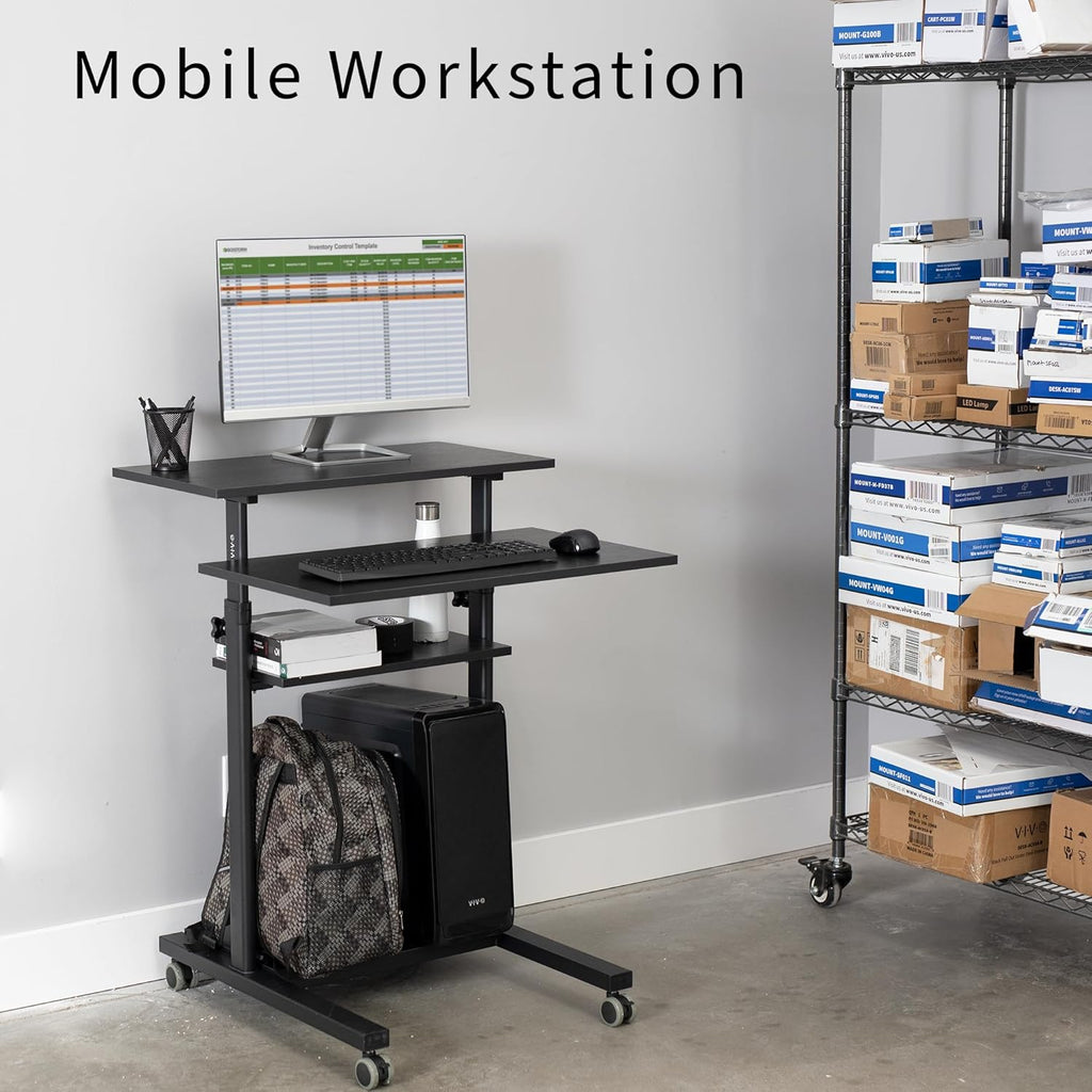 VIVO Mobile Height Adjustable Standing Desk Cart with Storage (Black)