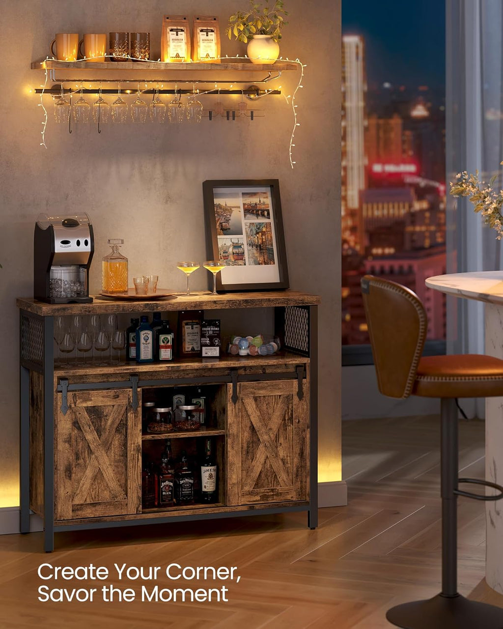 VASAGLE Rustic Storage Sideboard with Sliding Doors
