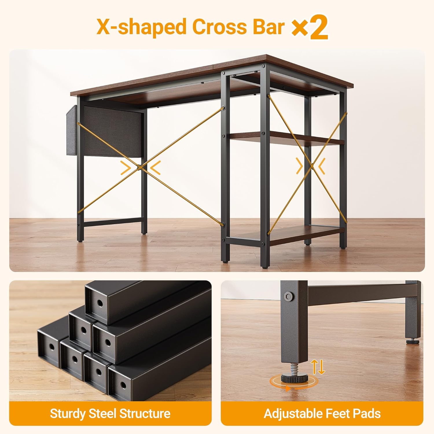CubiCubi Rustic L-Shaped Computer Desk with Storage Shelves