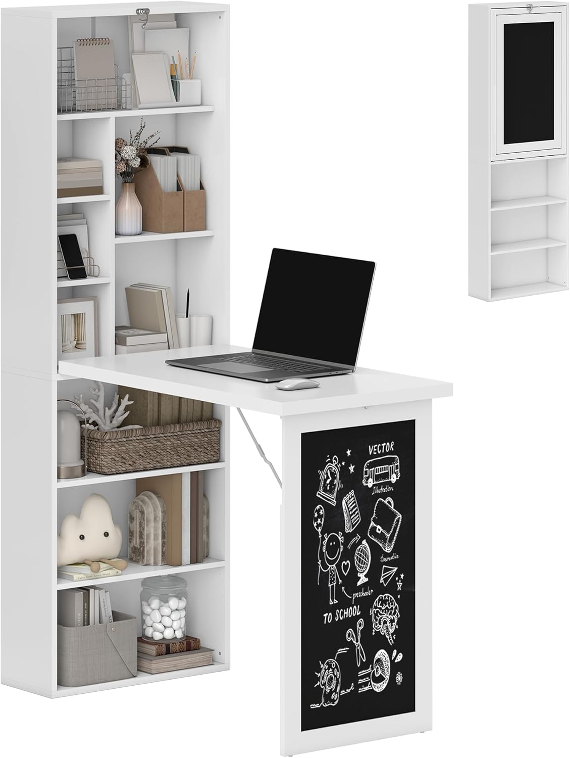 Wall Mounted Folding Desk – Space Saving Compact Workstation with Storage