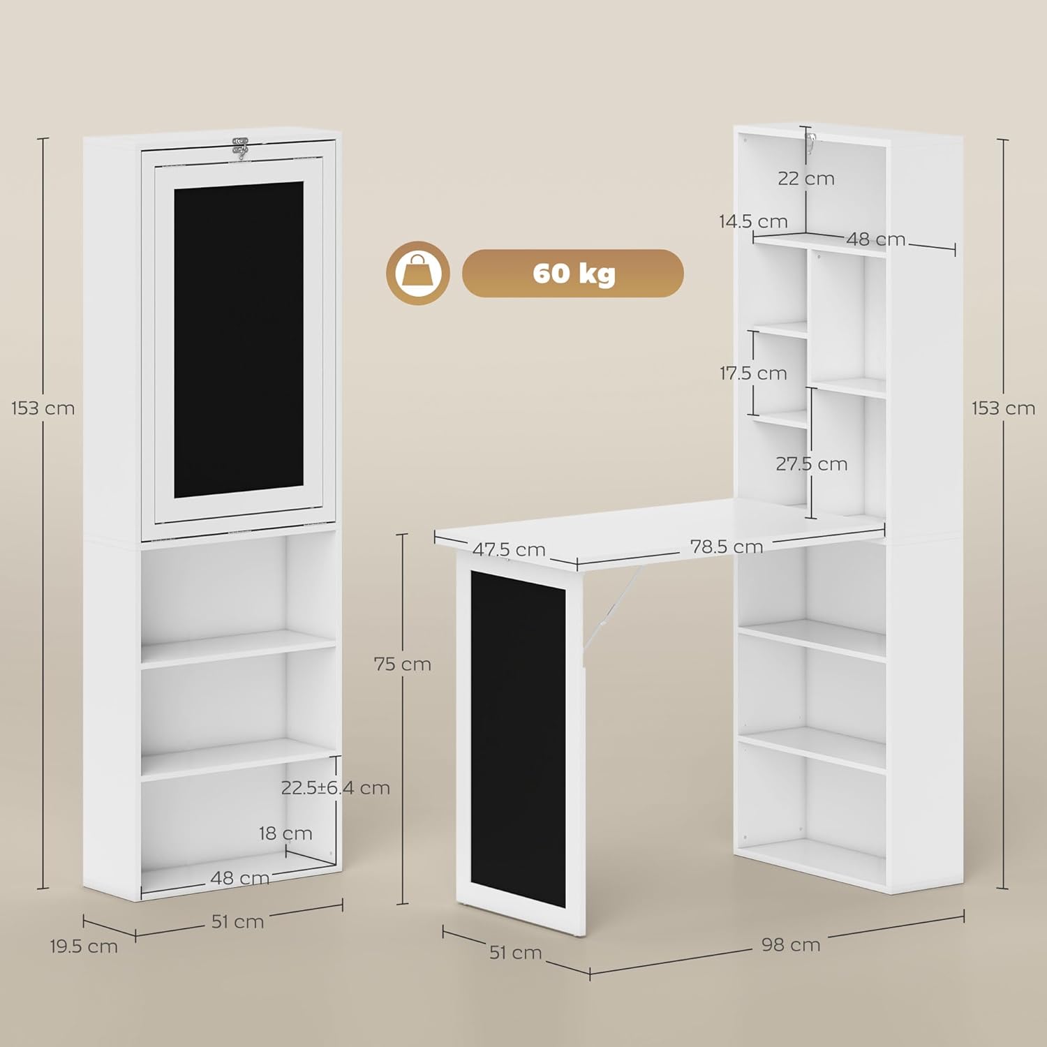 Wall Mounted Folding Desk – Space Saving Compact Workstation with Storage
