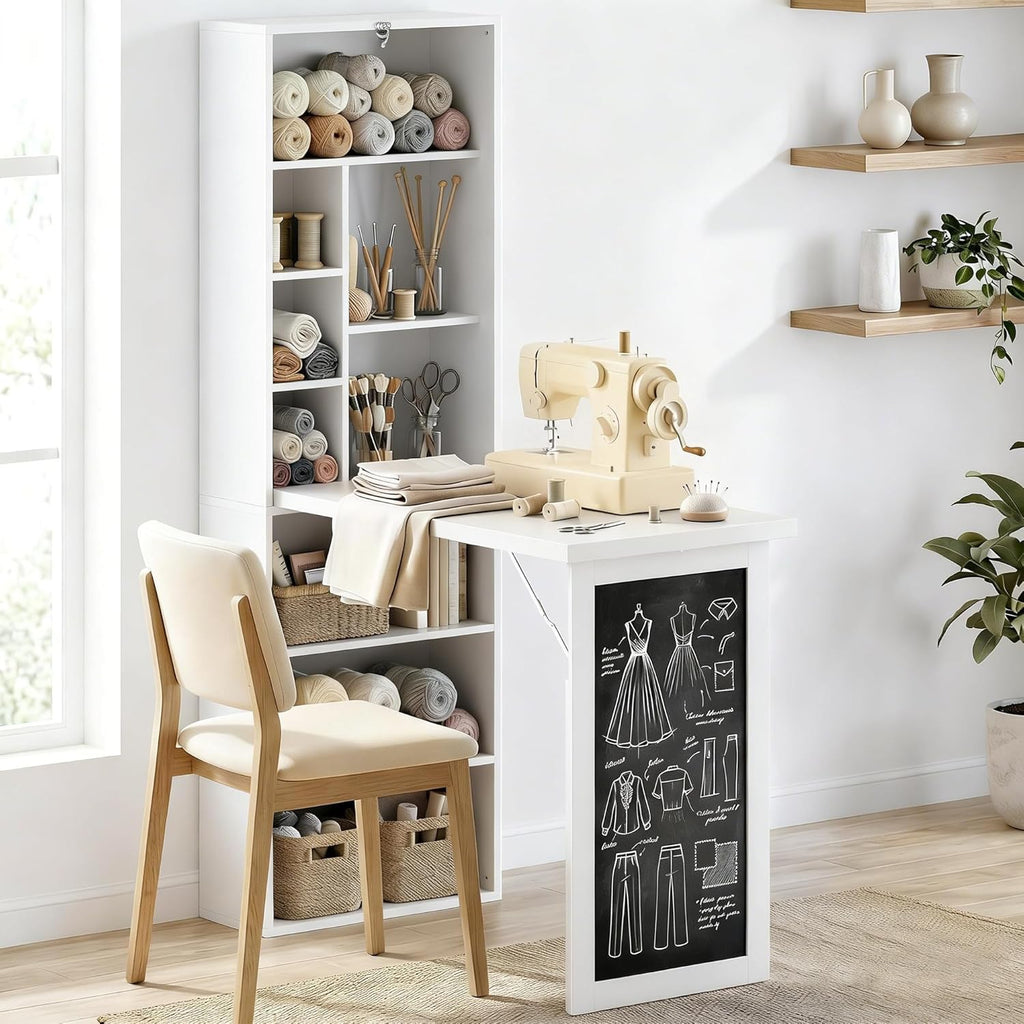 Wall Mounted Folding Desk – Space Saving Compact Workstation with Storage